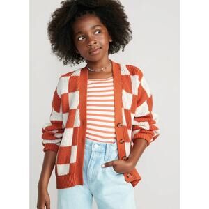 Old Navy orange & white Checkerboard Cardigan Size Medium (8)